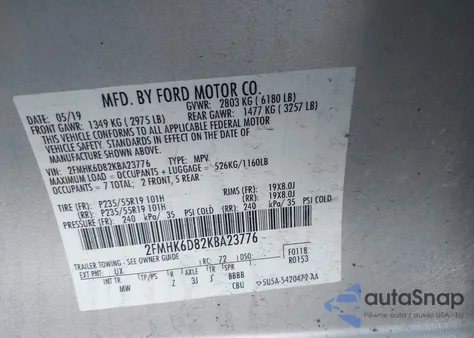 2019 Ford Flex Limited from USA, damaged, VIN 2FMHK6D82KBA23776